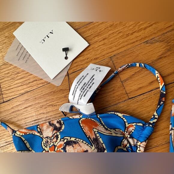 A.L.C. Blue floral triangle bikini top and bottom two piece - Picture 4 of 7